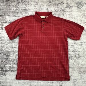 Eddie‎ Bauer Polo Shirt Mens L Tall Red White Windowpane Plaid Cotton Golf
